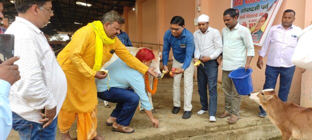 सोनौली कान्हा गौशाला में नगर पंचायत अध्यक्ष ने किया गौ पूजा, सजाया गया गौशाला